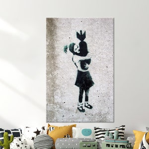 Banksy Graffiti Girl Canvas Art: Tempered Glass Street Art Decor