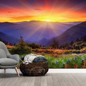 Wallpaper Patent, Modern Wallpaper, Printable Wall Art, Gift Wallpaper, Spring View Wall Decals, Mountain View Wall Poster, Farmhouse Decor,