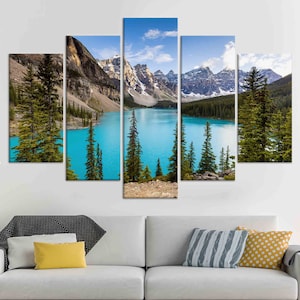Moraine Lake Canvas Art: Canada Landscape Wall Decor SET OF 5 MIX CANVAS