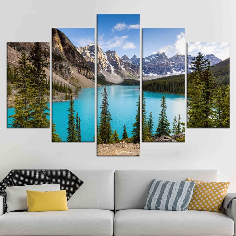 Moraine Lake Canvas Art: Canada Landscape Wall Decor SET OF 5 MIX CANVAS