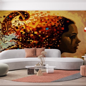 Wallpaper By The Yard, Wallpaper Patent, Housewarming Gift, Wall Decals, Colorful Woman WallPaper, Modern Wall Stickers, 3D Custom Wallpaper