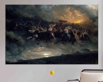 The Wild Hunt of Odin Canvas Wall Art: Norse Mythology Home Decor