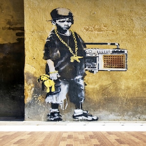 Banksy Hip Hop Graffiti Wall Paper: 3D Layered Paper Art