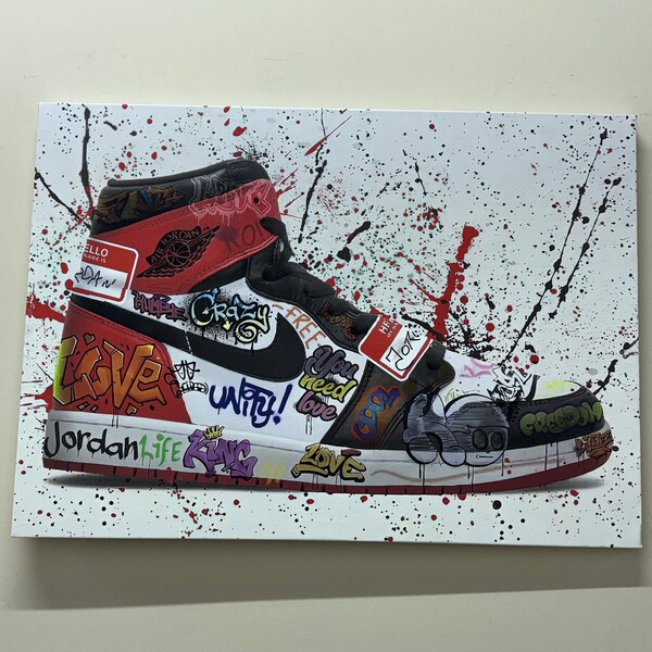 White And Black Graffiti Doodle Text Print Canvas Shoes