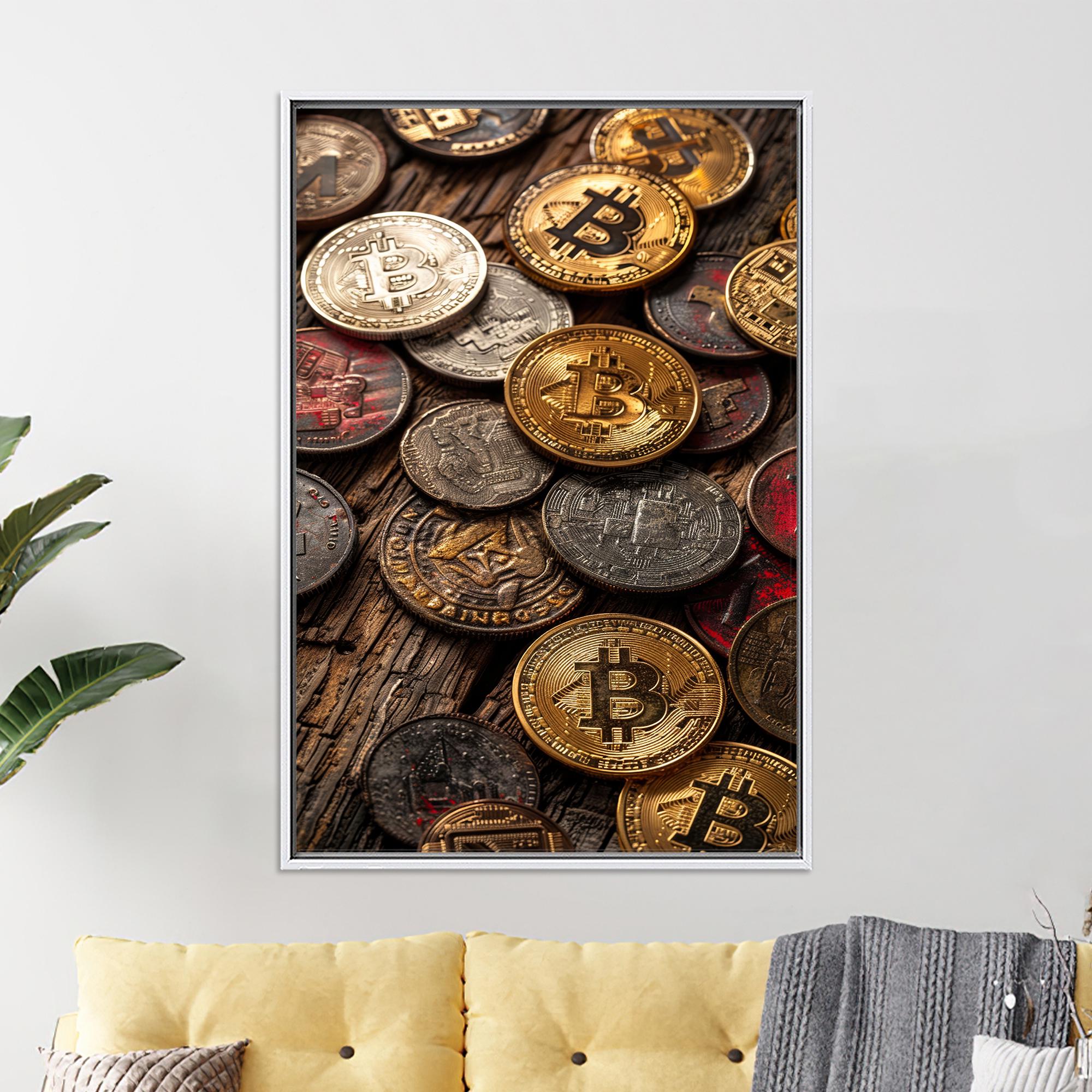 ビットコイン暗号通貨ウォールアートポスター、コットンキャンバスにデジタルコインキャンバスプリント、オフィスやゲームルームに最適なモダンな暗号通貨投資家向け装飾