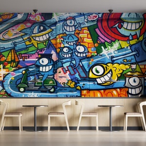 3D Fish Graffiti Wallpaper Mural: Peel and Stick Vinyl Wall Decor
