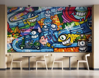 3D Fish Graffiti Wallpaper Mural: Peel and Stick Vinyl Wall Decor