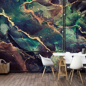 Modern Wall Decal, Removable Wallpaper, 3D Wall Mural, Gift For The Home, Brown And Green Marble Wall Stickers, Green Marble Wallpaper Craft