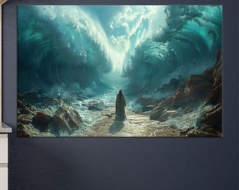 Moses Parting Red Sea Canvas Art: Religious Bible Scene Decor