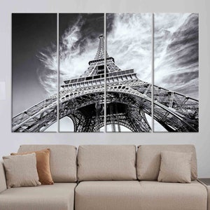 Eiffel Tower Canvas Wall Art: Paris Landscape, Glass Decor SET OF 4 CANVAS