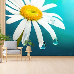 Rivestimento murale, Decalcomanie murali, Papercraft 3D, Regalo per la casa, Carta da parati con margherite, Decorazione da parete con margherite floreali, Stampa da parete con fiori,