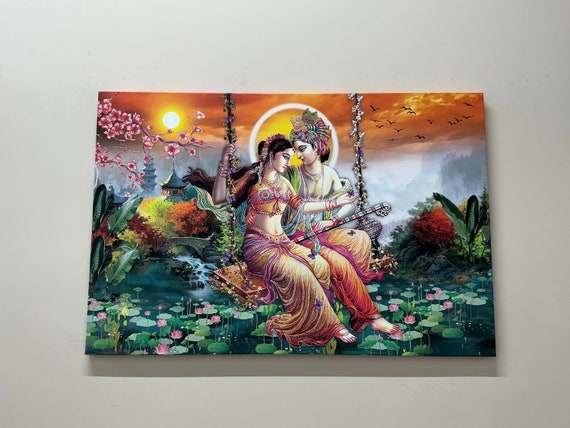 Personalized Gift, Canvas Art, Large Wall Art, Radha Krishna, Hindu Gift, Poster, Hindu Wall Decor, Gift for Him, Room Decor, Large Wall Art
