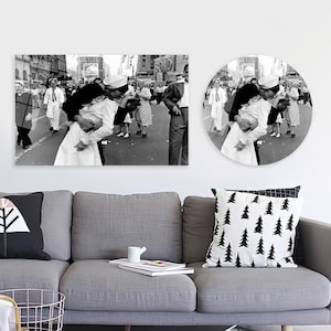 V-J Day Kiss in Times Square Photograph: Nostalgic Home Decor Canvas or Glass Art