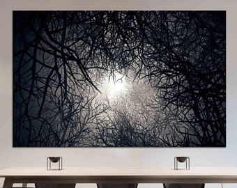 Dark Forest Branches Canvas Print: Gothic Moonlight Tree Silhouette Wall Art