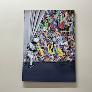 Graffiti Glass, Housewarming Gift Wall Hanging, Banksy 3D Wall Table, Banksy Boy Glass Panel, Banksy Boy Canvas Art, Canvas Wall Art Printed