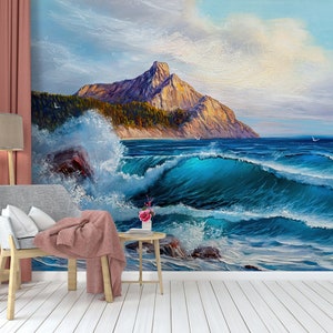 Custom Wall Paper, Stick On Wallpaper Art Deco, 3D Printing Art, Gift Wallpaper, Sea Landscape Painting Wall Decor, View Wall Painting,