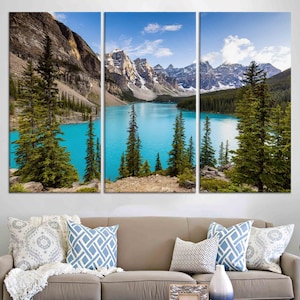 Moraine Lake Canvas Art: Canada Landscape Wall Decor SET OF 3 CANVAS