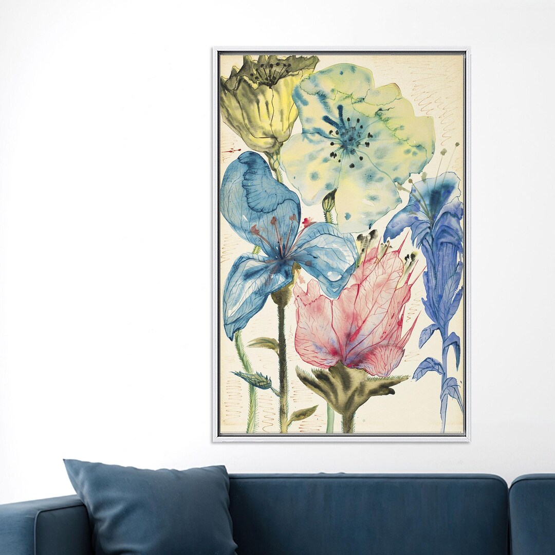 Blue & Yellow Floral Canvas Art Print: Cottagecore Botanical Wall Decor ...