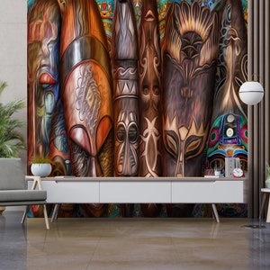 African Mask Wall Mural: Peel and Stick Wallpaper