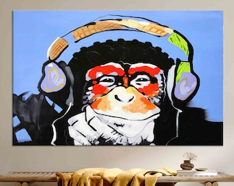 Funky Monkey Headphones Canvas: Pop Art Animal Print