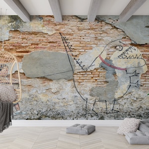 Layered Paper Art, Peel And Stick Wallpaper, Wallpaper Border, Gift For Her, Little Boy With Pet Dinosaur Wall Decals, 3D Graffiti Wallpaper
