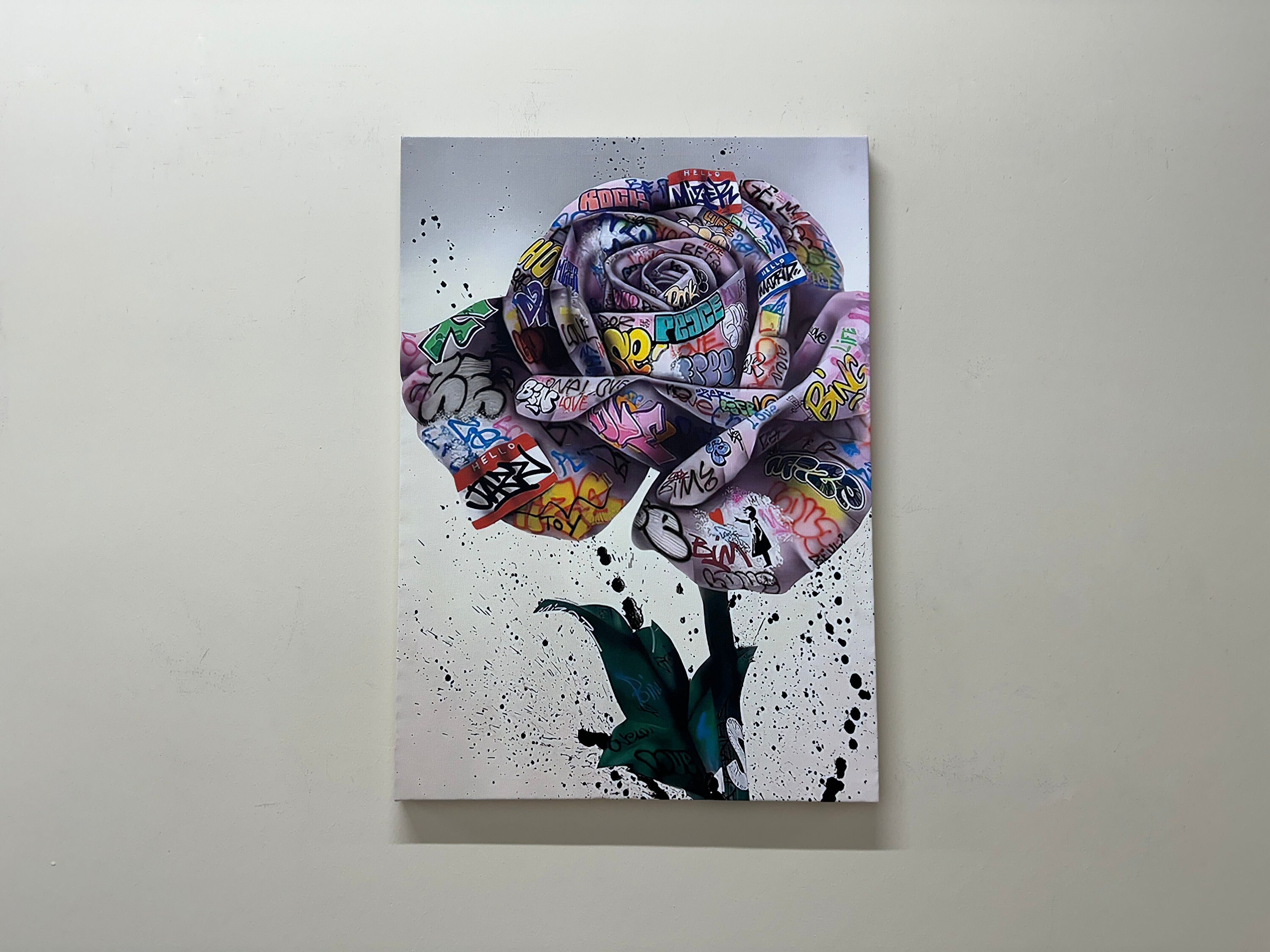 Banksy Rose Graffiti Wall Art, Gift For The Home, Painting Canvas Art, Gift For Him, Rose 3D Canvas, Banksy Wall Art, Framed Wall Art,