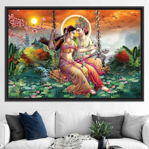 Personalized Gift, Canvas Art, Large Wall Art, Radha Krishna, Hindu Gift, Poster, Hindu Wall Decor, Gift for Him, Room Decor, Large Wall Art BLACK FRAMED CANVAS