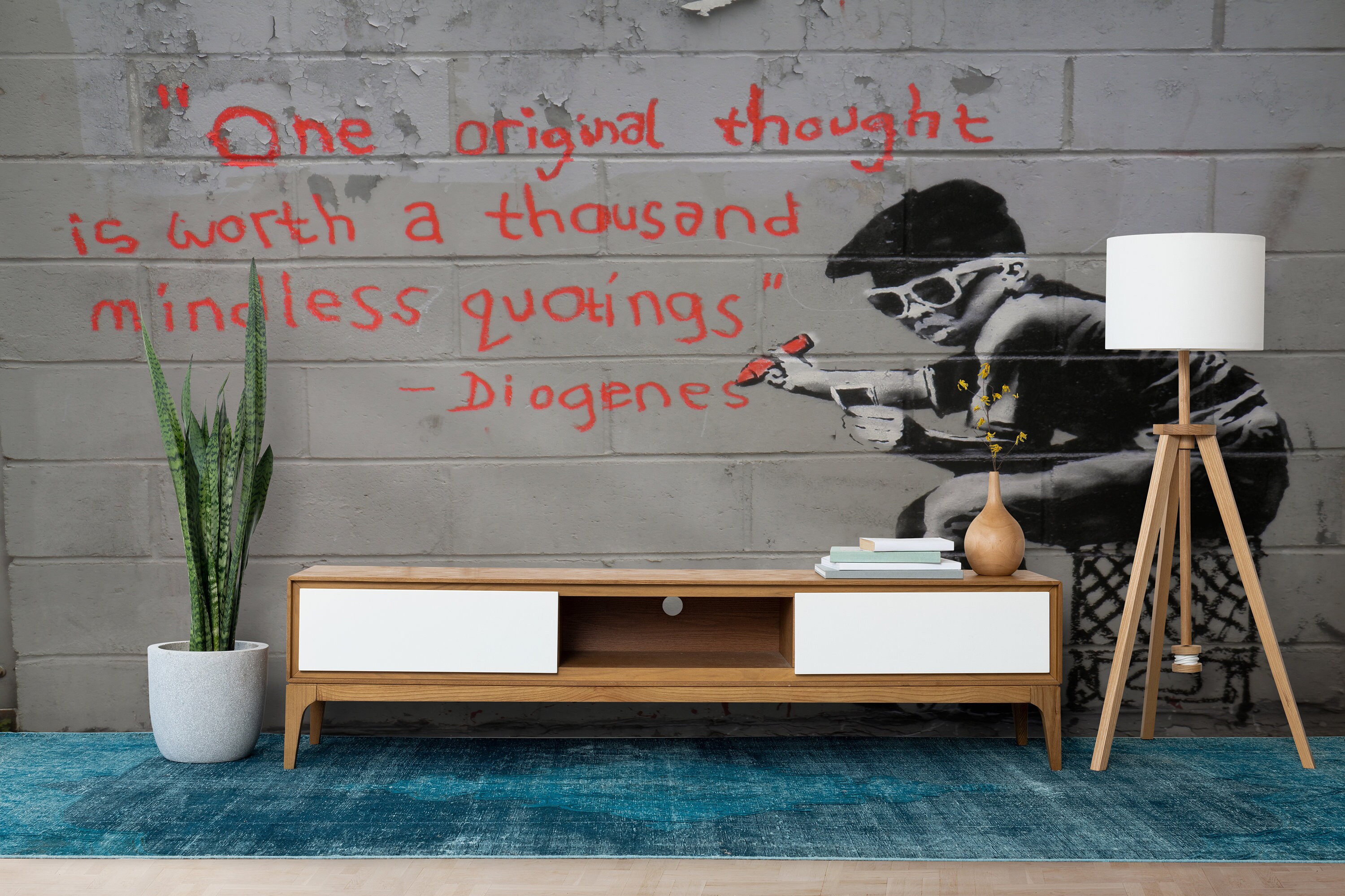 バンクシーのグラフィティ壁紙壁画：独創的な発想、剥がして貼るだけの