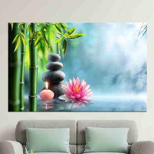Zen Stones, Wall Hangings, Spa Canvas, Gift, Meditation Canvas, Waterlily In Water, 3D Canvas, Modern Wall Arts, Floral Wall Art, Home Decor