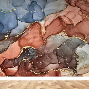 Wall Decals Murals, Wall Decoration, 3D Wall Paper, Gift For Him, Brown And Gray Marble Wall Print, Blue Marble Wallpaper, Custom Wall paper