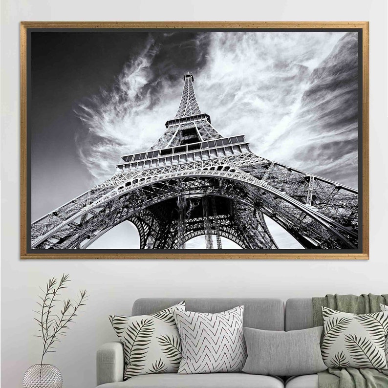 Eiffel Tower Canvas Wall Art: Paris Landscape, Glass Decor GOLD FRAMED CANVAS