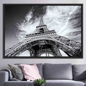 Eiffel Tower Canvas Wall Art: Paris Landscape, Glass Decor BLACK FRAMED CANVAS