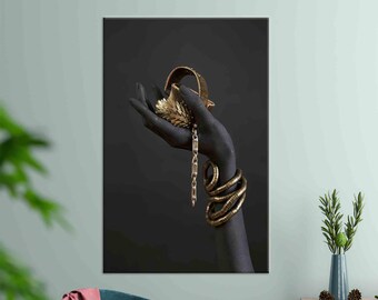 African Woman Gold Bracelet Canvas Art - Fashion Wall Decor
