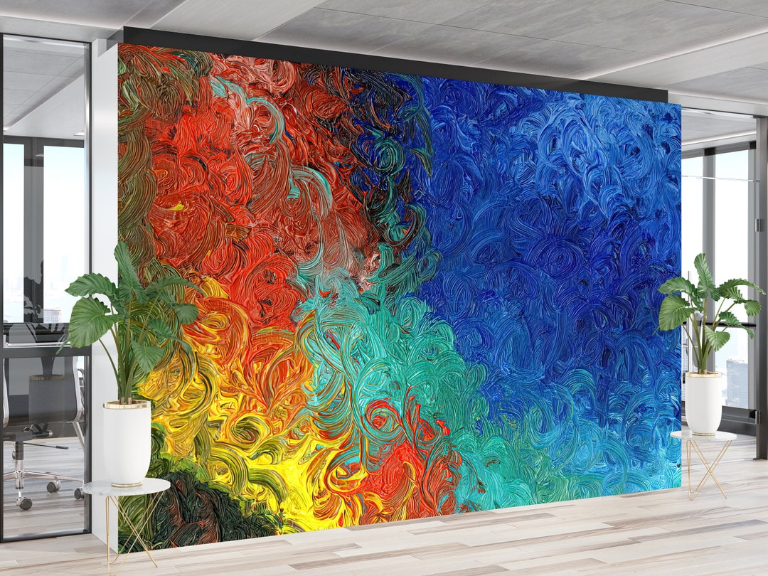 Colorful Abstract Art Wallpaper: Peel and Stick Fabric Wall Mural - Etsy