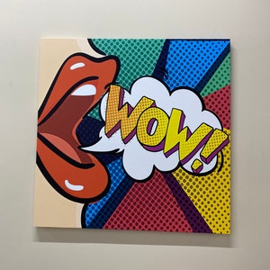 Pop Art Canvas: Street Graffiti Style, &#39;WOW&#39; Lips, Colorful Wall Decor