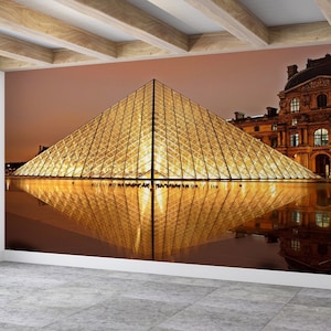 Vinyl Wallpaper, Removable Wall Paper, Wall Covering, Gift For Her, Louvre Museum Wallpaper, Louvre Museum Wall Decals, Landscape Wallpaper,
