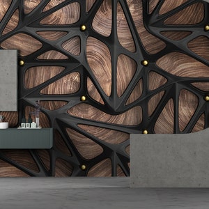 Carta da contatto, Brevetto per carta da parati, Arte della stampa 3D, Regalo di inaugurazione della casa, Arte murale astratta con effetto 3d, Murale con struttura in legno, Carta da parati di lusso,