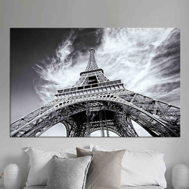 Eiffel Tower Canvas Wall Art: Paris Landscape, Glass Decor WRAPPED CANVAS