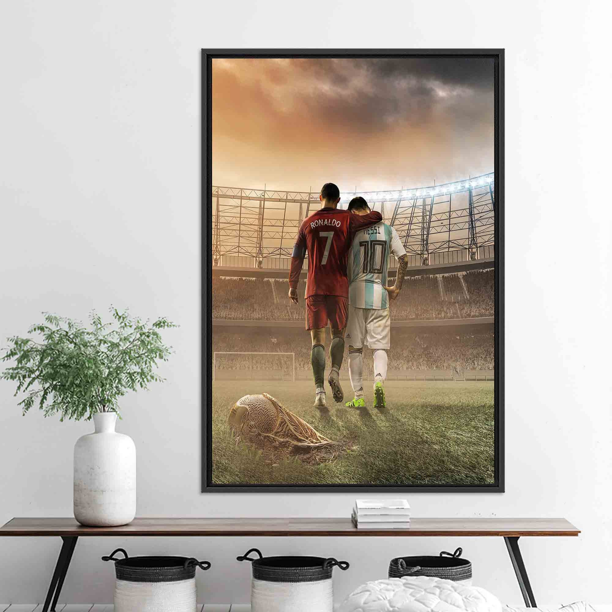 Ronaldo and Messi Wall Art, Soccer Legends Canvas, Football Stadium Print, Modern Sports Wall Decor, Gift for Soccer Fans
