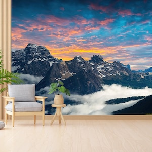 Tre Cime di Lavaredo Mountain Sunset Wallpaper: Peel and Stick Wall Mural