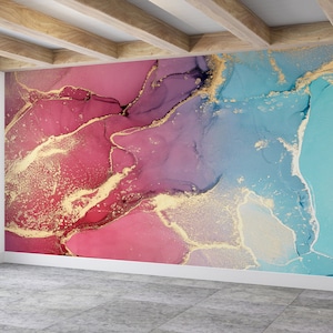 Pink and Blue Marble Peel and Stick Wallpaper: Removable Wall Decor