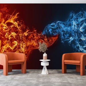 Fire and Ice Abstract Wallpaper Mural: Peel and Stick Wall Art