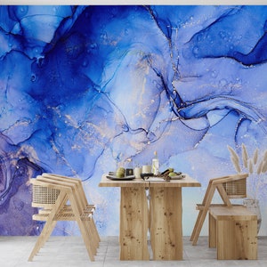 Wall Mural Wallpaper, 3D Wall Decor, Wallpaper Patent, Gift For Her, Blue Marble Wall Stickers, Shimmery Paper Craft, 3D Marble Wallpaper,