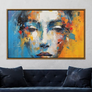 Bold Abstract Female Portrait Canvas – Colorful Modern Wall Art with Expressionist Brush Strokes, Contemporary Face Painting Print