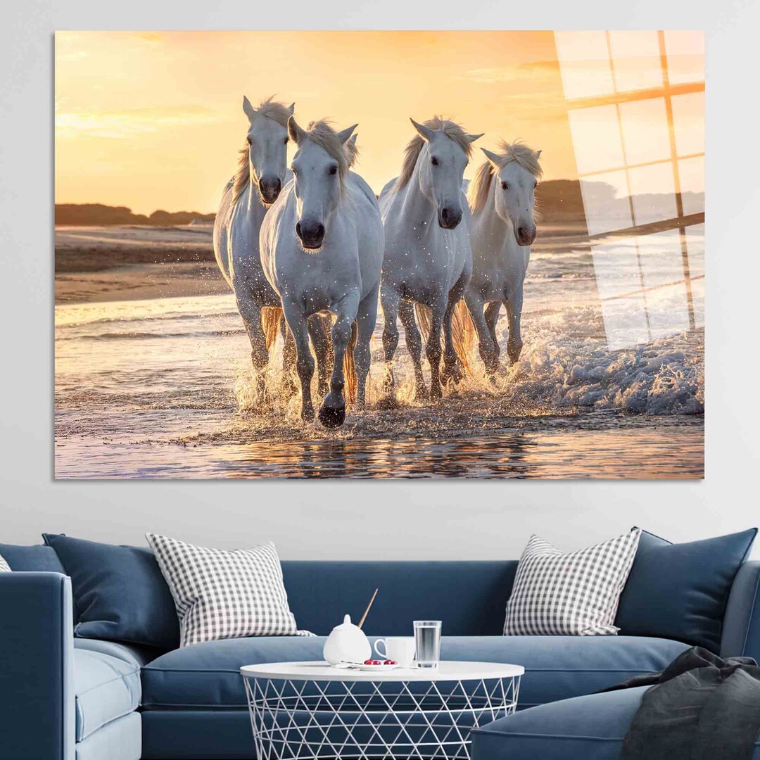 White Horses on Beach Canvas Print - Sunset Pop Art - Etsy
