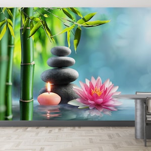 Decorazioni murali, Origami 3D, Carta da parati staccabile e incollabile, Regalo per lui, Murale con pietre Zen, Murale Zen, Creazioni moderne con la carta, Decorazioni spa,