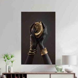 African Woman Gold Jewelry Canvas Art: Luxury Wall Decor