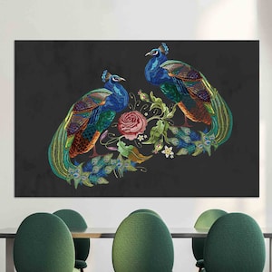 Embroidery Peacock Canvas Print, Peacock Canvas Poster, Large Wall Art, Gift For Him, Wall Hangings, Embroidery Print, Wall Art, Home Decor,