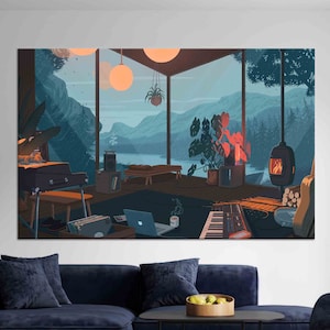Anime Room Decor Art Canvas, Lo-fi Style Anime Room Wall Table, Modern Art Canvas, Anime City Art, Personalized Gift For Mom Canvas Art,