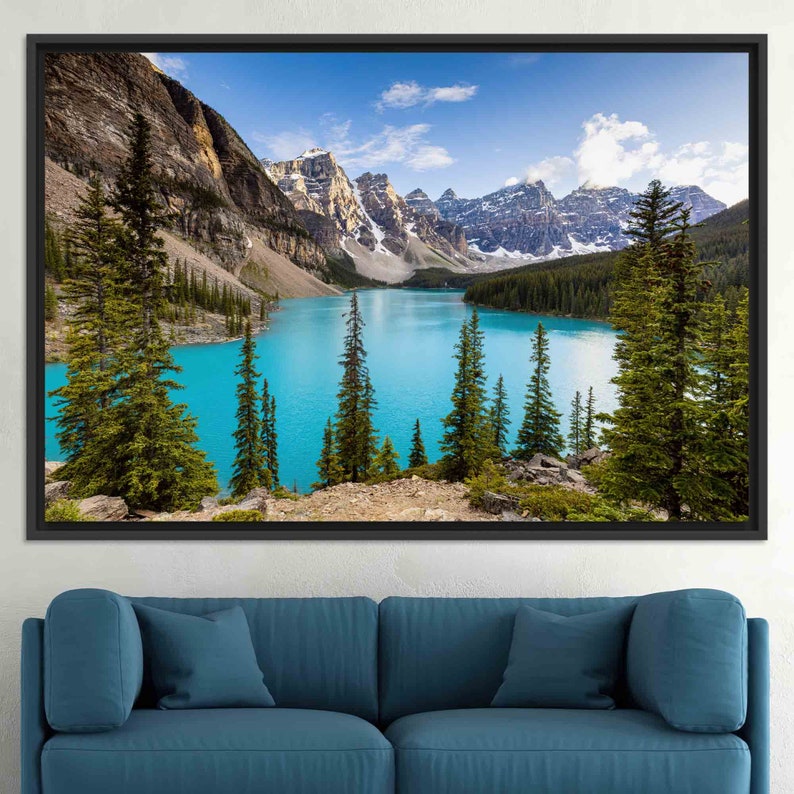 Moraine Lake Canvas Art: Canada Landscape Wall Decor BLACK FRAMED CANVAS